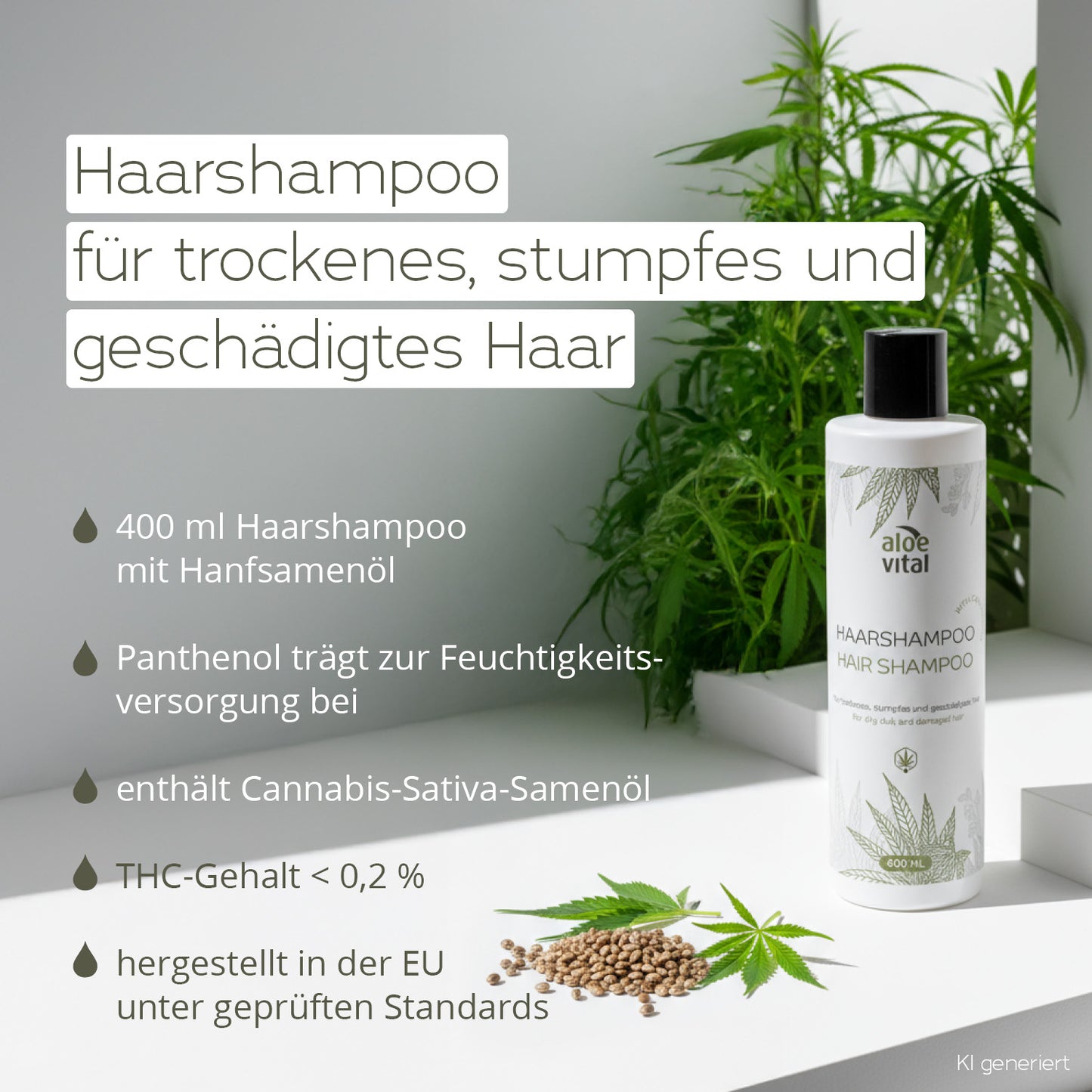 Haarshampoo mit Hanfsamenöl für trockenes, stumpfes und geschädigtes Haar