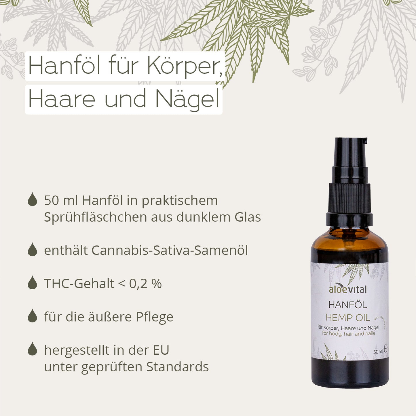 Hanföl mit Hanfsamenöl für Körper, Haare und Nägel