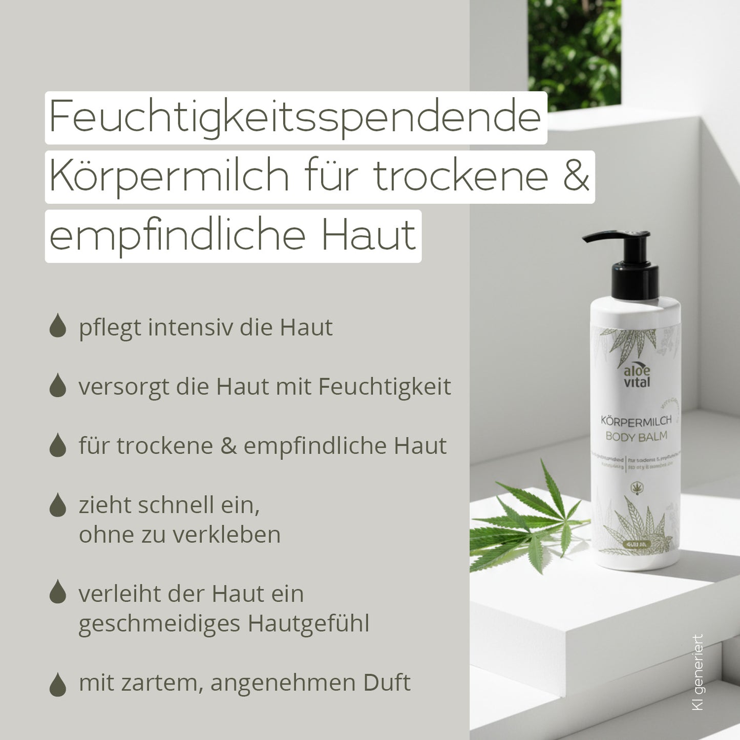 Körpermilch mit Hanfsamenöl, feuchtigkeitsspendend, für trockene & empfindliche Haut